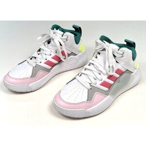 ADIDAS Womens US 6 Play9tis 2.0 Mid High Top White Pink Green Athletic SHOES EUC